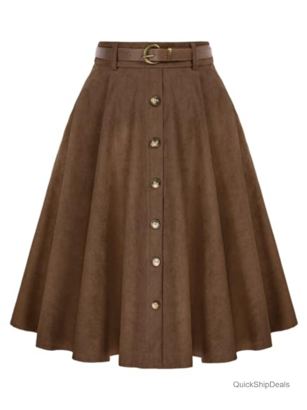 Women's A-Line Corduroy Midi Skirt High Waist with Pockets Detachable Belt